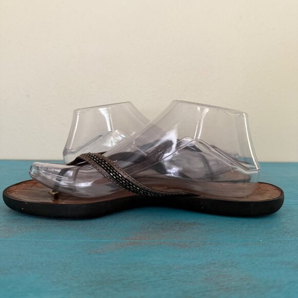 COACH Laurel Leather Silver Gray Bugle Beaded Flip Flop Sandals Sz 9.5 - Picture 8 of 11